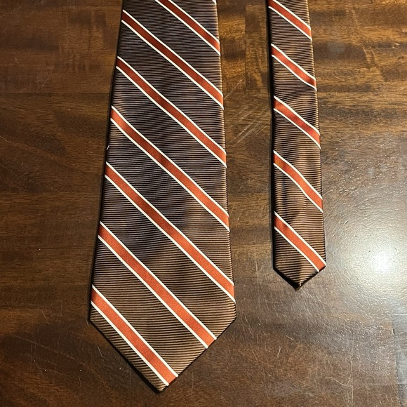 Brooks Brothers Silk Tie Brown Orange White Repp Stripe Woven in England USA - Picture 4 of 4